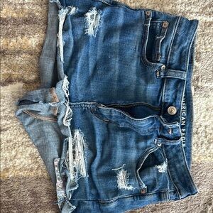 American Eagle Outfitters High Waist Distressed Denim Shorts - Blue